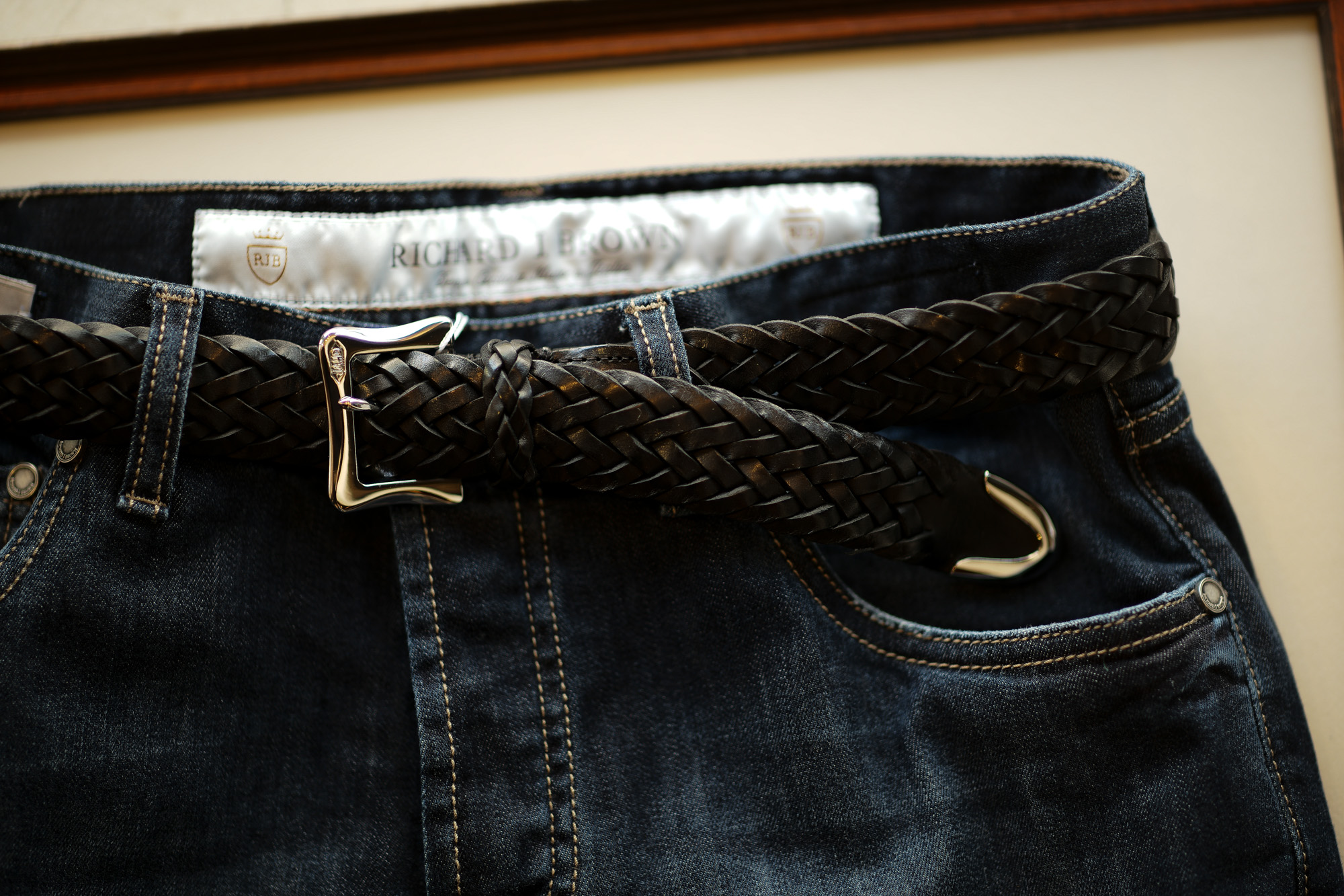 J&M DAVIDSON (ジェイアンドエムデヴィッドソン) 57301SP ENVELOPE BUCKLE TIP END PLAITED BELT 30MM (エンベロープバックルチップエンドプレーテッドベルト 30mm) COWHIDE LEATHER (カウハイドレザー) プンターレ メッシュベルト BLACK (ブラック・999) Made in spain (スペイン製) 2020 春夏新作  jandmdavidson 愛知 名古屋 altoediritto アルトエデリット レザーベルト