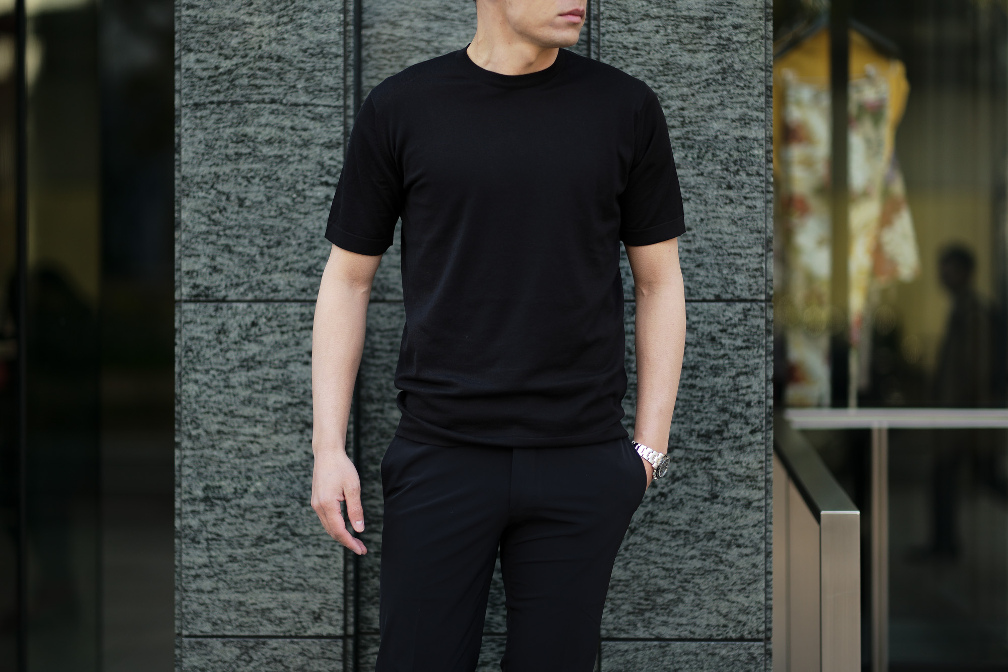 JOHN SMEDLEY(ジョンスメドレー) LORCA (ロルカ) SEA ISLAND COTTON (シーアイランドコットン) コットンニット Tシャツ BLACK (ブラック) Made in England (イギリス製) 2020 春夏新作 愛知 名古屋 altoediritto アルトエデリット