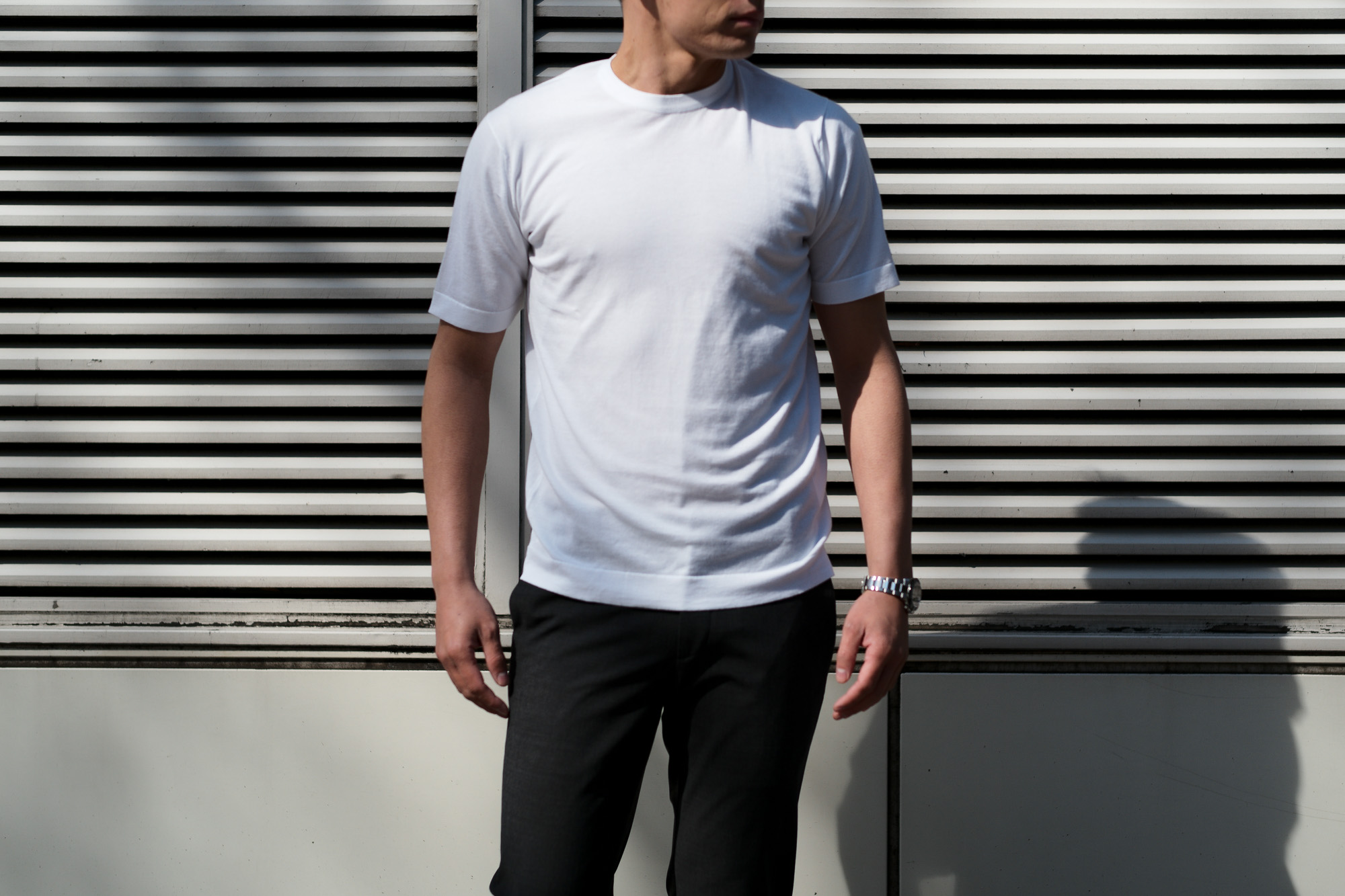 JOHN SMEDLEY(ジョンスメドレー) LORCA (ロルカ) SEA ISLAND COTTON (シーアイランドコットン) コットンニット Tシャツ WHITE (ホワイト) Made in England (イギリス製) 2020 春夏新作  愛知 名古屋 altoediritto アルトエデリット