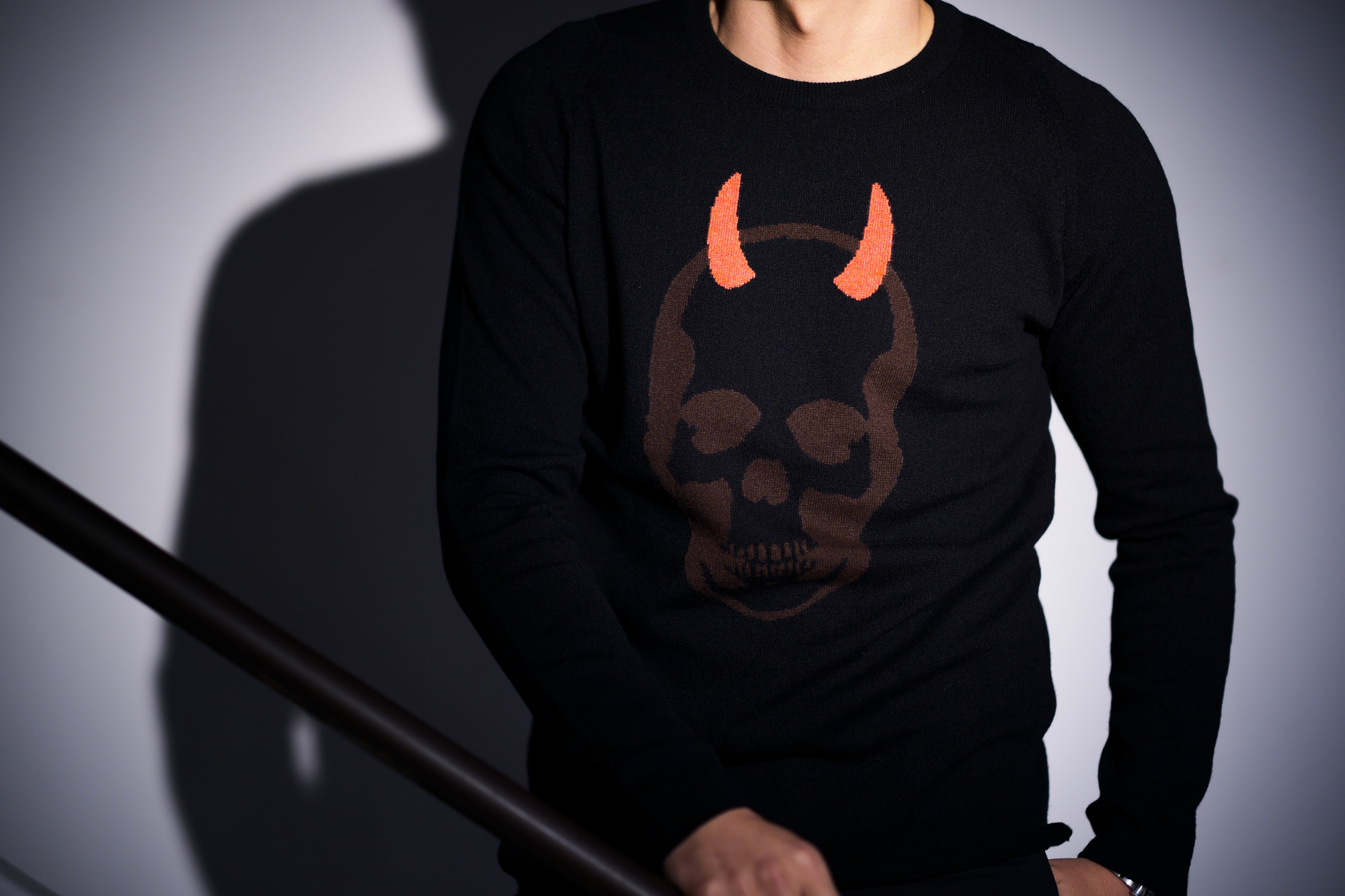 lucien pellat-finet(ルシアン ペラフィネ) Horn Skull Cashmere Sweater (ホーン スカル カシミア セーター) インターシャ カシミア スカル セーター BLACK × BROWN (ブラック × ブラウン) made in scotland (スコットランド製) 2020 春夏新作 愛知 名古屋 altoediritto アルトエデリット