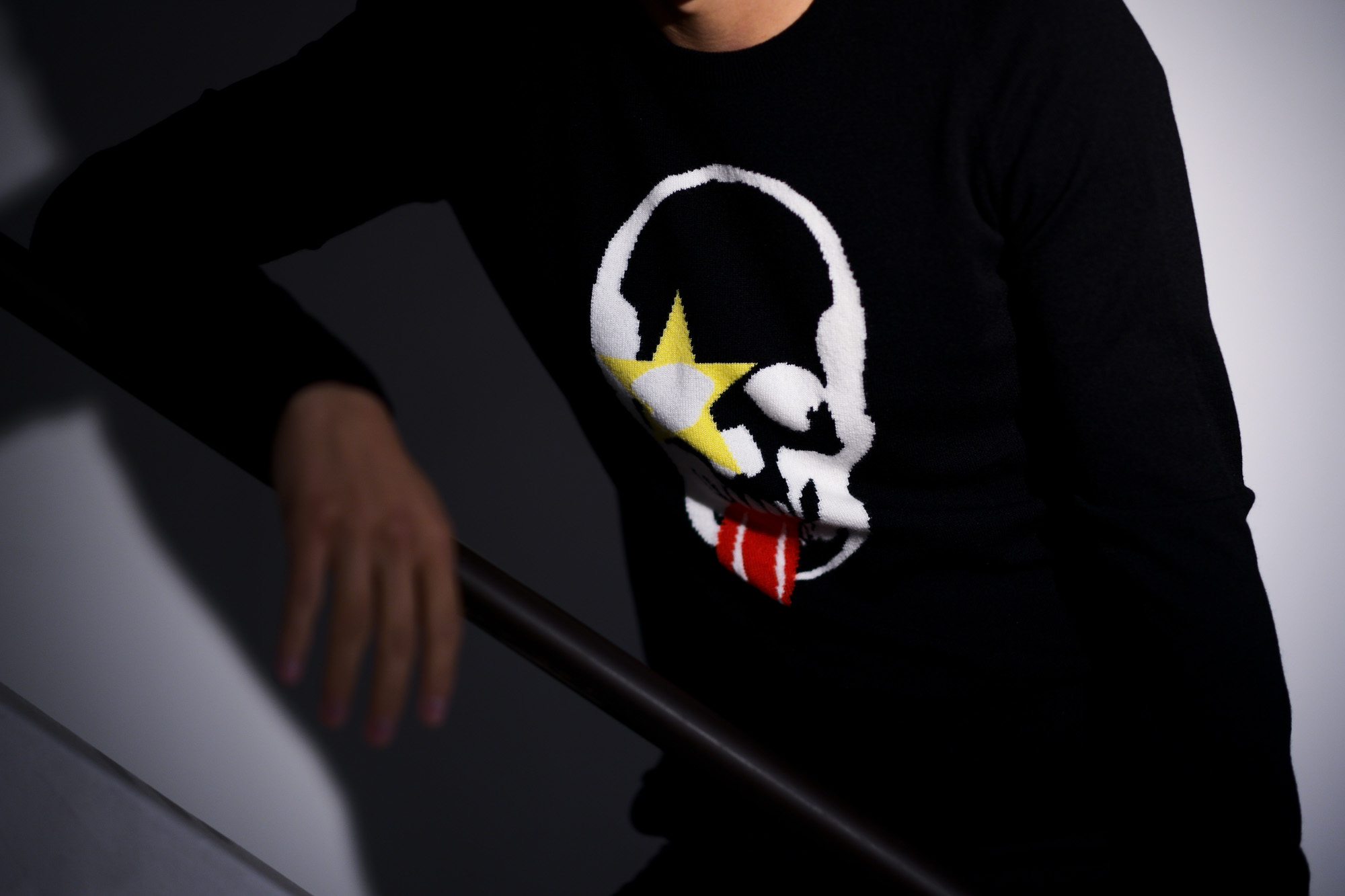 lucien pellat-finet(ルシアン ペラフィネ) KISS Skull Tongue Cashmere Sweater (キッス スカル タン カシミア セーター) インターシャ カシミア スカル セーター BLACK × NIVEOUS (ブラック × ホワイト) made in scotland (スコットランド製) 2020 春夏新作  愛知 名古屋 altoediritto アルトエデリット