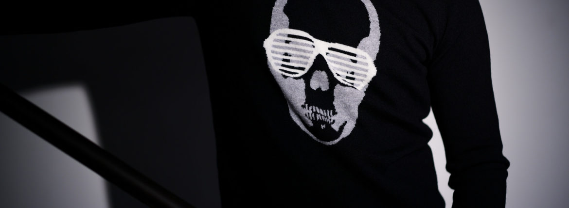 lucien pellat-finet(ルシアン ペラフィネ) Skull Sunglasses Cashmere Sweater (スカル サングラス カシミア セーター) インターシャ カシミア スカル セーター BLACK × NIVEOUS (ブラック × ホワイト) made in scotland (スコットランド製) 2020 春夏新作 愛知 名古屋 altoediritto アルトエデリット