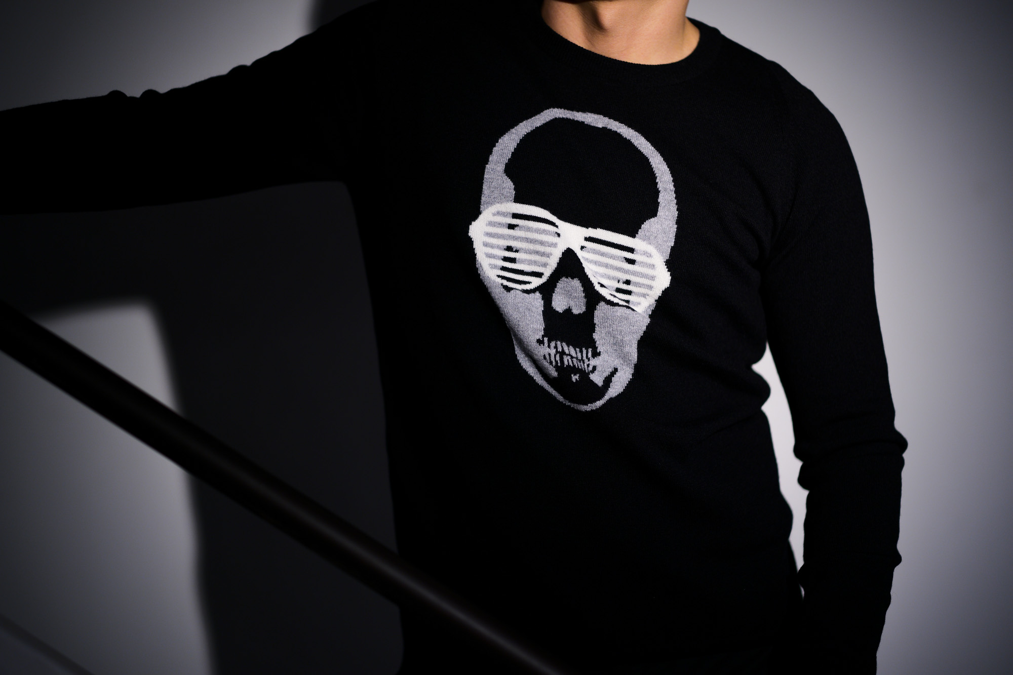 lucien pellat-finet(ルシアン ペラフィネ) Skull Sunglasses Cashmere Sweater (スカル サングラス カシミア セーター) インターシャ カシミア スカル セーター BLACK × NIVEOUS (ブラック × ホワイト) made in scotland (スコットランド製) 2020 春夏新作 愛知 名古屋 altoediritto アルトエデリット