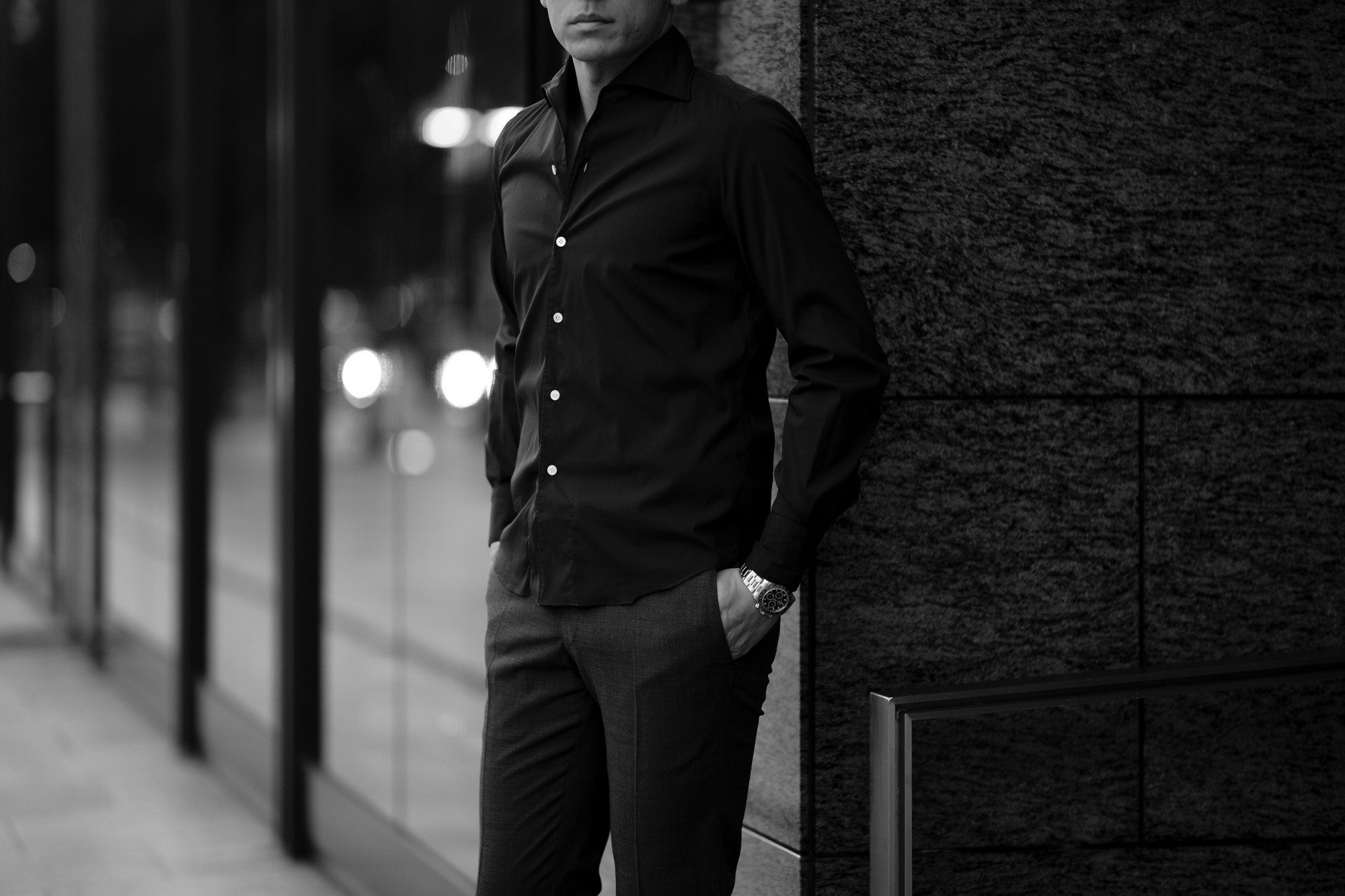 Finamore (フィナモレ) SEUL ITALIAN COLOR SILK SHIRTS シルク ワンピースカラー シャツ BLACK (ブラック・7) made in italy (イタリア製) 2020 秋冬 【ご予約受付中】愛知 名古屋 altoediritto アルトエデリット シルクシャツ シャツコーデ イタリアンカラーシャツ