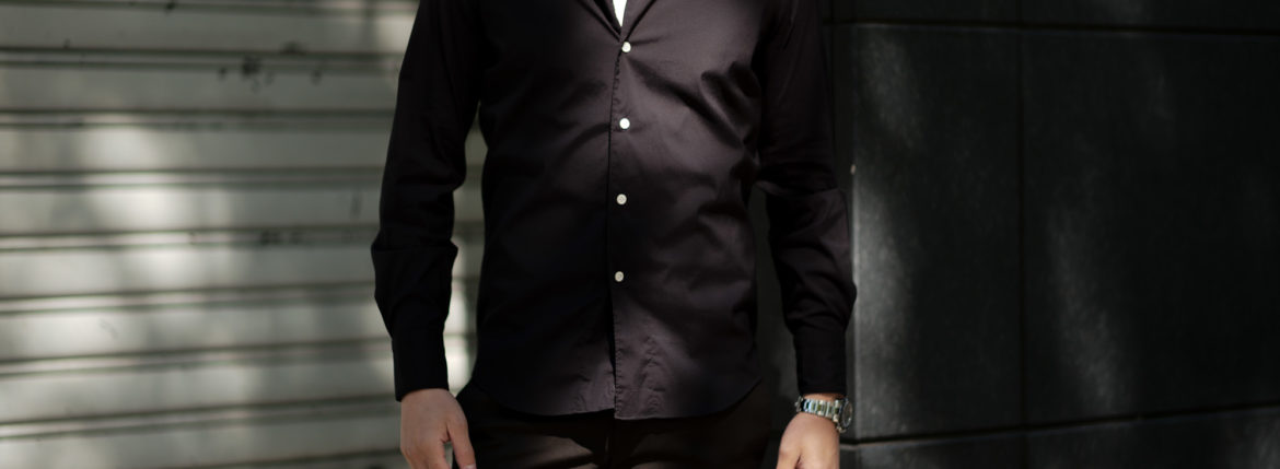 Finamore (フィナモレ) SEUL ITALIAN COLOR STRETCH COTTON SHIRTS ストレッチコットン ワンピースカラー シャツ BLACK (ブラック) made in italy (イタリア製) 2020 秋冬 愛知 名古屋 altoediritto アルトエデリット