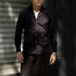 Finamore (フィナモレ) SEUL ITALIAN COLOR STRETCH COTTON SHIRTS ストレッチコットン ワンピースカラー シャツ BLACK (ブラック) made in italy (イタリア製) 2020 秋冬 【ご予約受付中】のイメージ