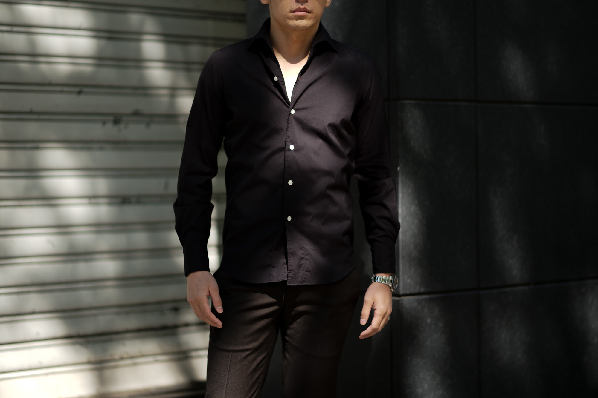 Finamore (フィナモレ) SEUL ITALIAN COLOR STRETCH COTTON SHIRTS ストレッチコットン ワンピースカラー シャツ BLACK (ブラック) made in italy (イタリア製) 2020 秋冬 愛知 名古屋 altoediritto アルトエデリット