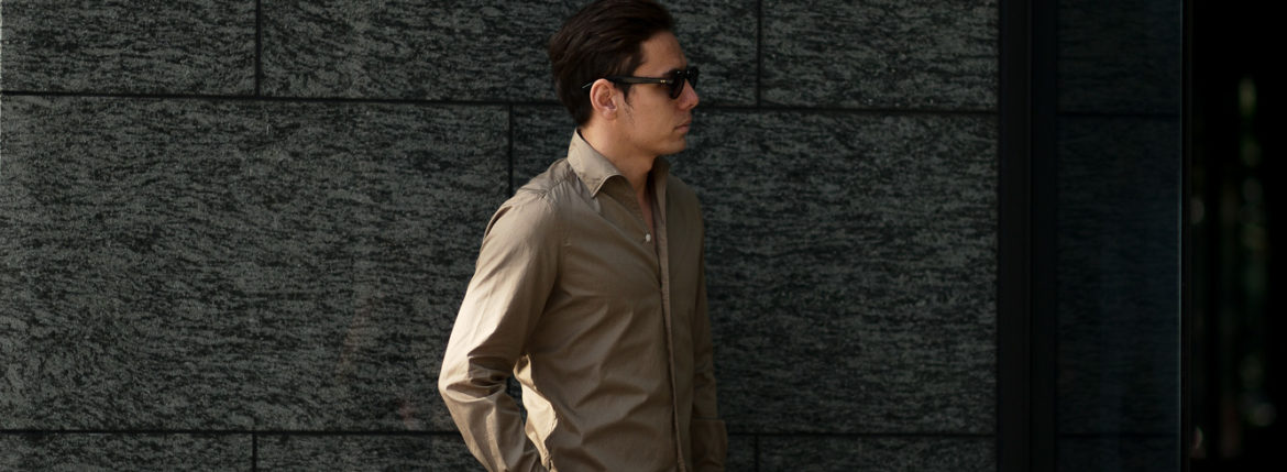 Finamore (フィナモレ) SEUL ITALIAN COLOR COTTON POPLIN SHIRTS コットンポプリン ワンピースカラー シャツ BEIGE (ベージュ・39) made in italy (イタリア製) 2020 春夏新作 愛知 名古屋 altoediritto アルトエデリット