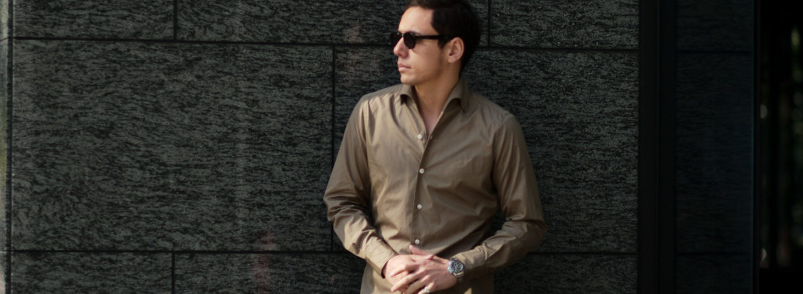 Finamore (フィナモレ) SEUL ITALIAN COLOR COTTON POPLIN SHIRTS コットンポプリン ワンピースカラー シャツ BEIGE (ベージュ・39) made in italy (イタリア製) 2020 春夏新作 愛知 名古屋 altoediritto アルトエデリット