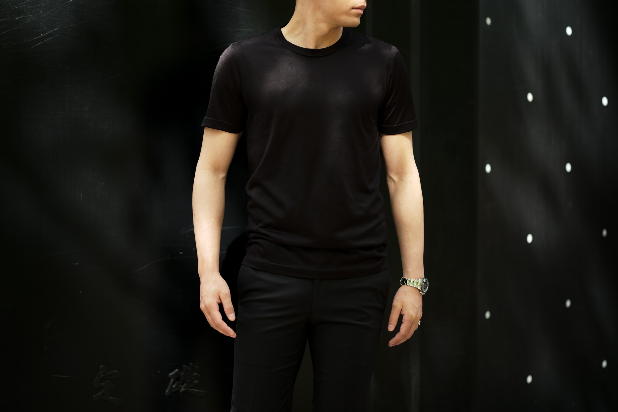 Gran Sasso (グランサッソ) Silk T-shirt (シルク Tシャツ) SETA (シルク 100%) ショートスリーブ シルク Tシャツ BLACK (ブラック・303) made in italy (イタリア製) 2020 春夏新作    愛知 名古屋 altoediritto アルトエデリット