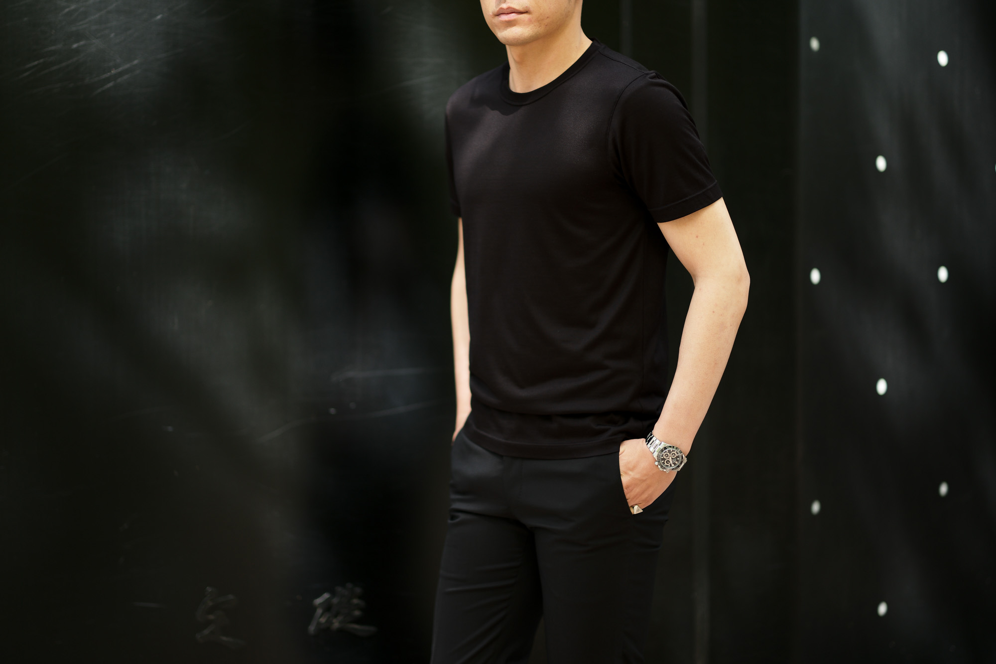 Gran Sasso (グランサッソ) Silk T-shirt (シルク Tシャツ) SETA (シルク 100%) ショートスリーブ シルク Tシャツ BLACK (ブラック・303) made in italy (イタリア製) 2020 春夏新作    愛知 名古屋 altoediritto アルトエデリット