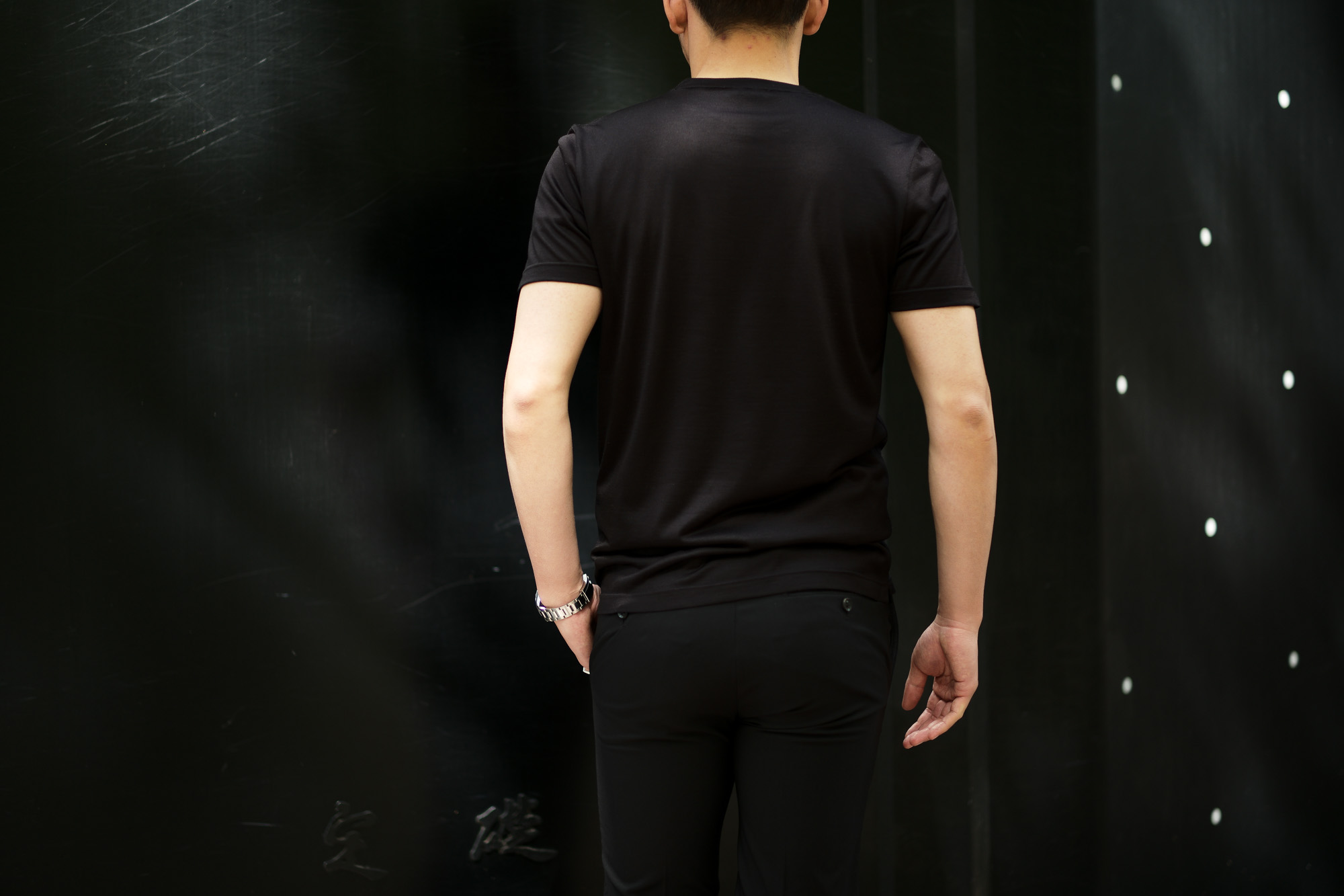 Gran Sasso (グランサッソ) Silk T-shirt (シルク Tシャツ) SETA (シルク 100%) ショートスリーブ シルク Tシャツ BLACK (ブラック・303) made in italy (イタリア製) 2020 春夏新作    愛知 名古屋 altoediritto アルトエデリット