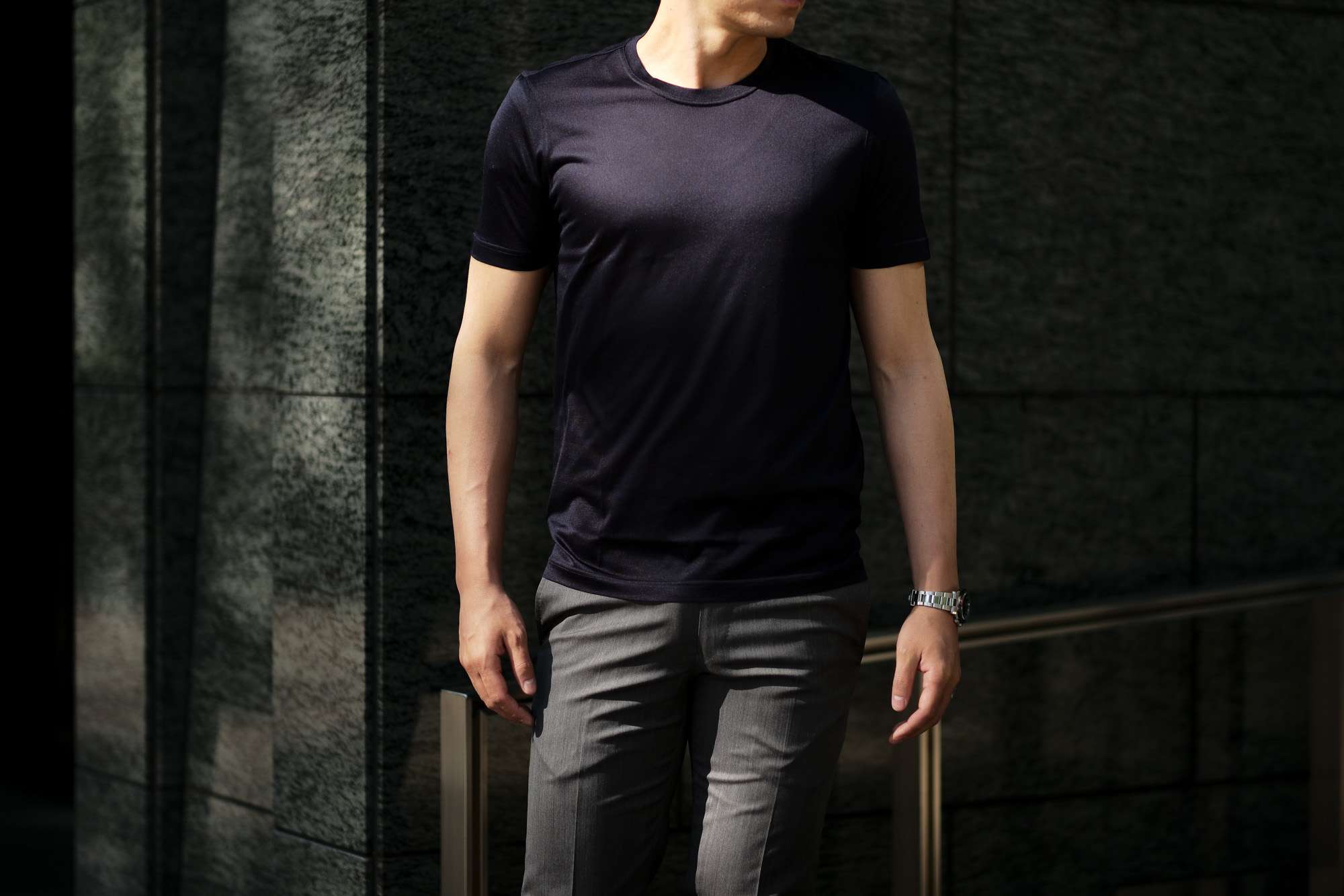 Gran Sasso (グランサッソ) Silk T-shirt (シルク Tシャツ) SETA (シルク 100%) ショートスリーブ シルク Tシャツ NAVY (ネイビー・308) made in italy (イタリア製) 2020 春夏新作   愛知 名古屋 altoediritto アルトエデリット