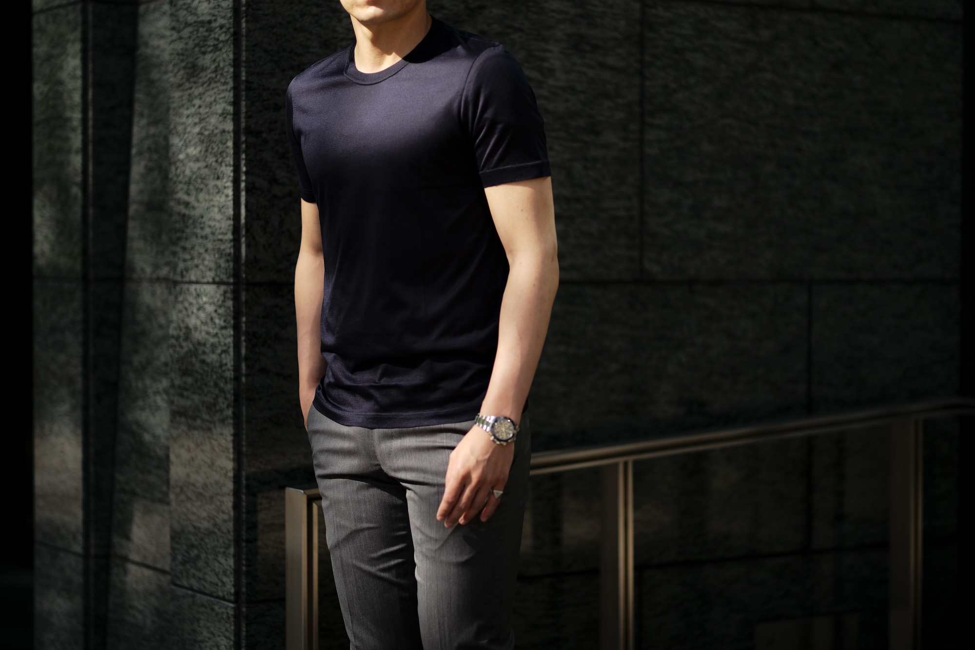 Gran Sasso (グランサッソ) Silk T-shirt (シルク Tシャツ) SETA (シルク 100%) ショートスリーブ シルク Tシャツ NAVY (ネイビー・308) made in italy (イタリア製) 2020 春夏新作   愛知 名古屋 altoediritto アルトエデリット