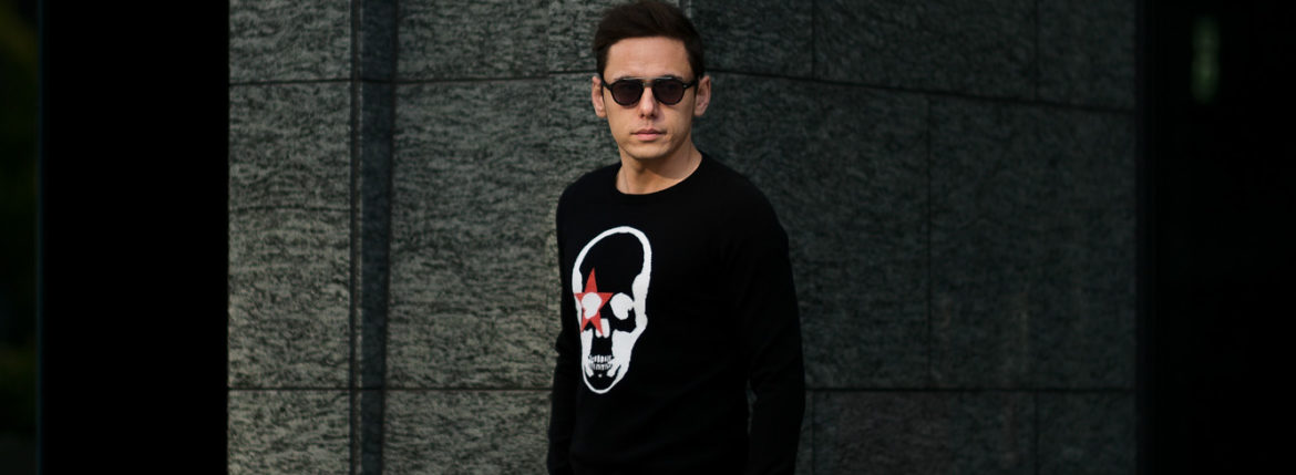 lucien pellat-finet(ルシアン ペラフィネ) KISS Skull Cashmere Sweater (キッス スカル カシミア セーター) インターシャ カシミア スカル セーター BLACK × NIVEOUS (ブラック × ホワイト) made in scotland (スコットランド製) 2020 春夏新作 愛知 名古屋 altoediritto アルトエデリット