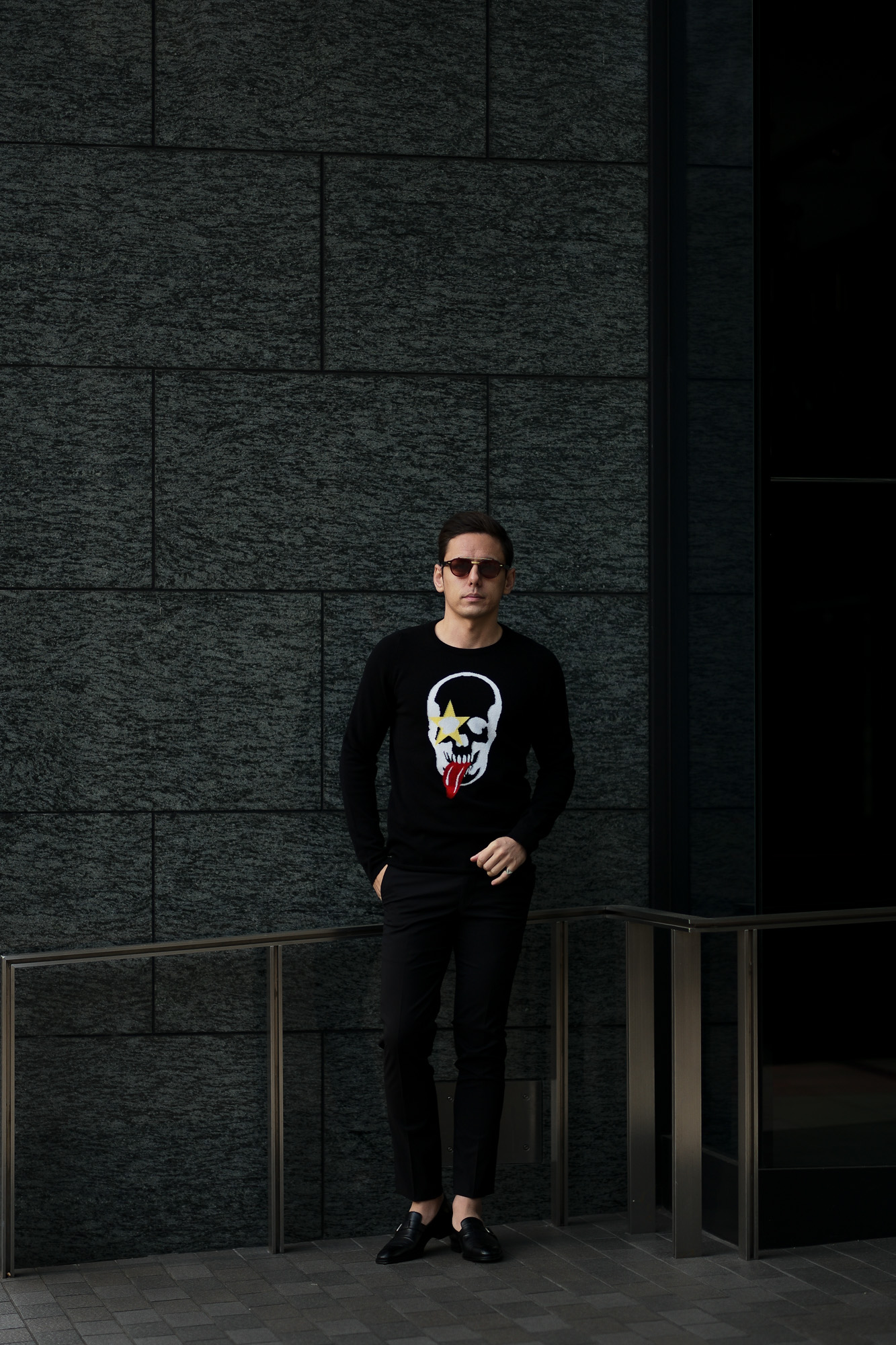 lucien pellat-finet(ルシアン ペラフィネ) KISS Skull Tongue Cashmere Sweater (キッス スカル タン カシミア セーター) インターシャ カシミア スカル セーター BLACK × NIVEOUS (ブラック × ホワイト) made in scotland (スコットランド製) 2020 春夏新作 愛知 名古屋 altoediritto アルトエデリット