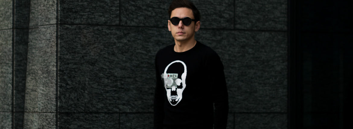 lucien pellat-finet(ルシアン ペラフィネ) Skull Camera Cashmere Sweater (スカル カメラ カシミア セーター) インターシャ カシミア スカル セーター BLACK × NIVEOUS (ブラック × ホワイト) made in scotland (スコットランド製) 2020 春夏新作 愛知 名古屋 altoediritto アルトエデリット