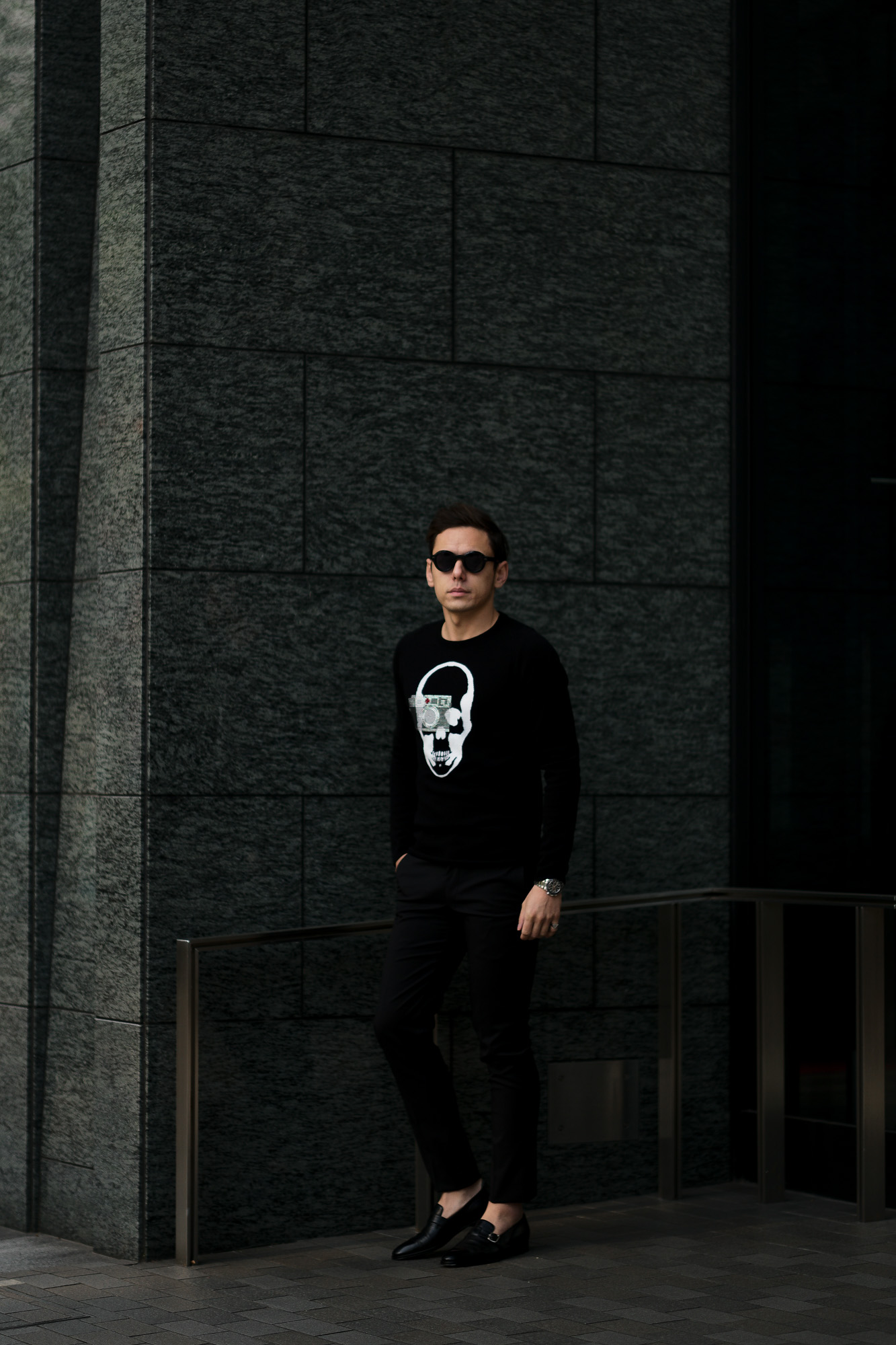 lucien pellat-finet(ルシアン ペラフィネ) Skull Camera Cashmere Sweater (スカル カメラ カシミア セーター) インターシャ カシミア スカル セーター BLACK × NIVEOUS (ブラック × ホワイト) made in scotland (スコットランド製) 2020 春夏新作 愛知 名古屋 altoediritto アルトエデリット