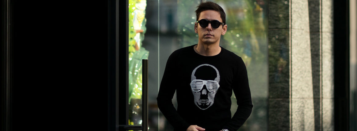 lucien pellat-finet(ルシアン ペラフィネ) Skull Sunglasses Cashmere Sweater (スカル サングラス カシミア セーター) インターシャ カシミア スカル セーター BLACK × GREY (ブラック × グレー) made in scotland (スコットランド製) 2020 春夏新作 愛知 名古屋 altoediritto アルトエデリット