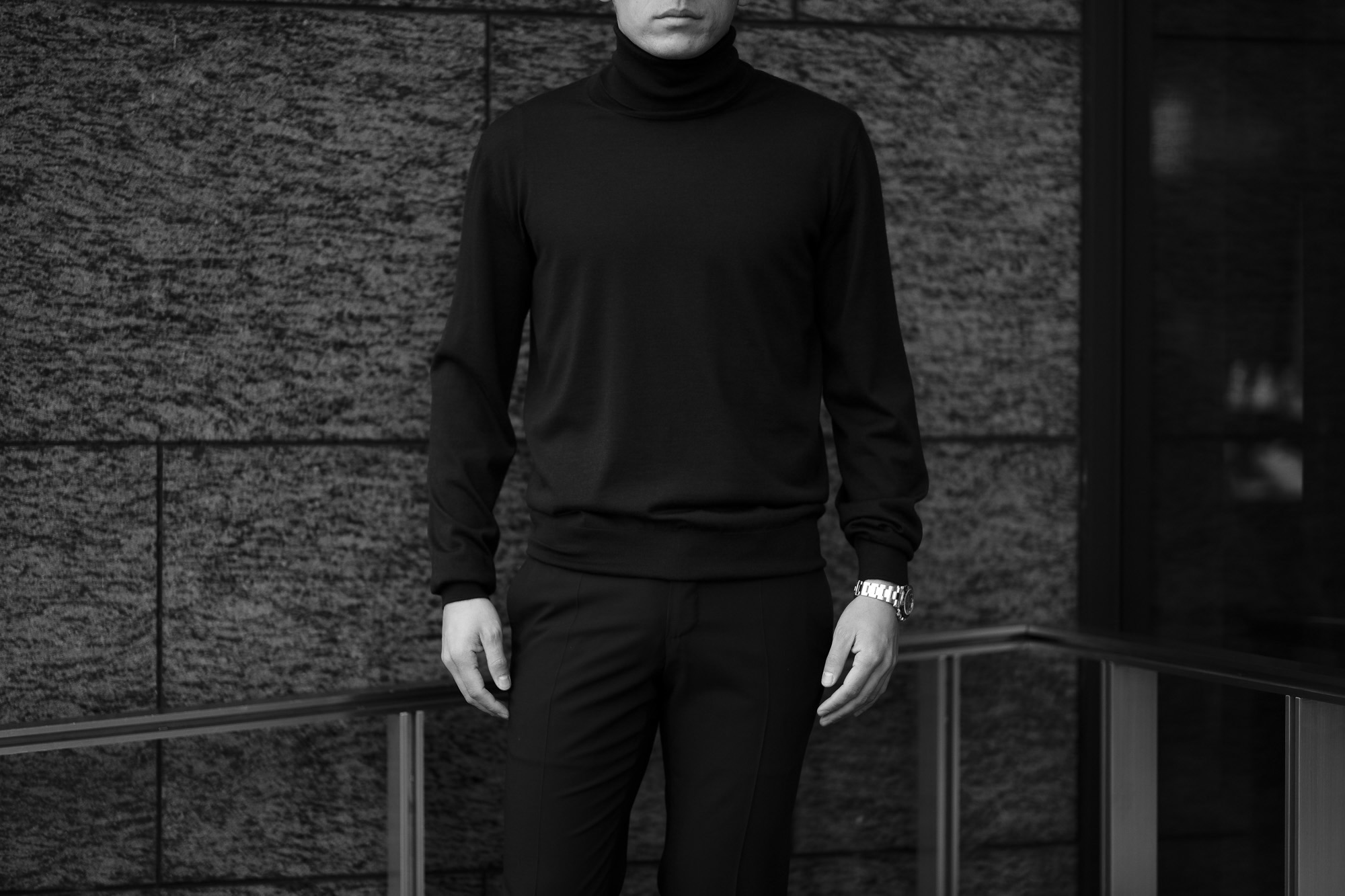 MANRICO CASHMERE (マンリコ カシミア) Silk Cashmere Wool Turtle Neck Sweater (シルクカシミアウール タートルネック セーター) ハイゲージ シルクカシミアウール ニット セーター BLACK (ブラック) made in italy (イタリア製) 2020 秋冬 【ご予約受付中】愛知 名古屋 altoediritto アルトエデリット manricocashmere マンリコカシミア