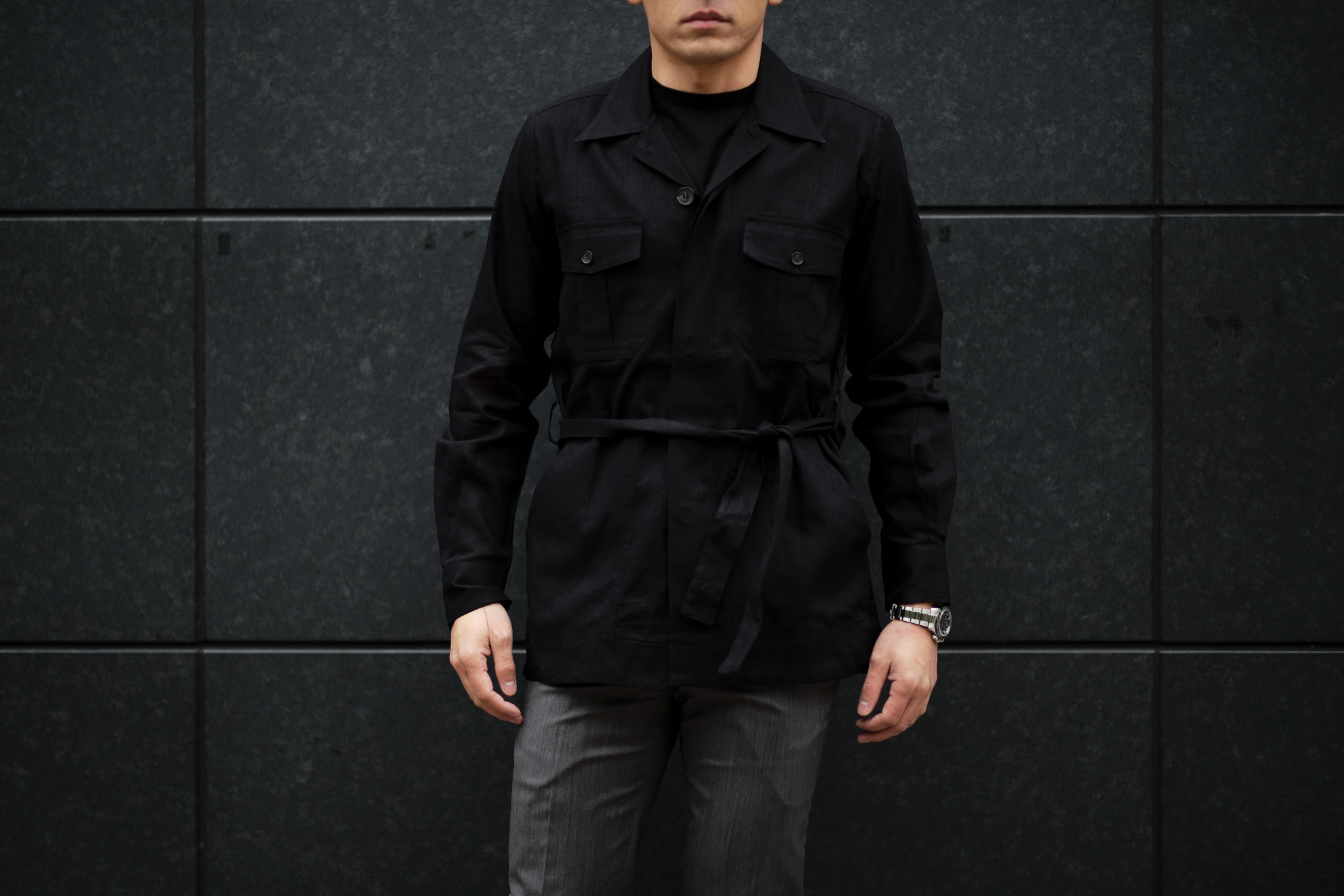 ORIAN (オリアン) LARMY リネンコットン サファリ ジャケット BLACK (ブラック・90) Made in italy (イタリア製) 2020 春夏新作 愛知 名古屋 altoediritto アルトエデリット