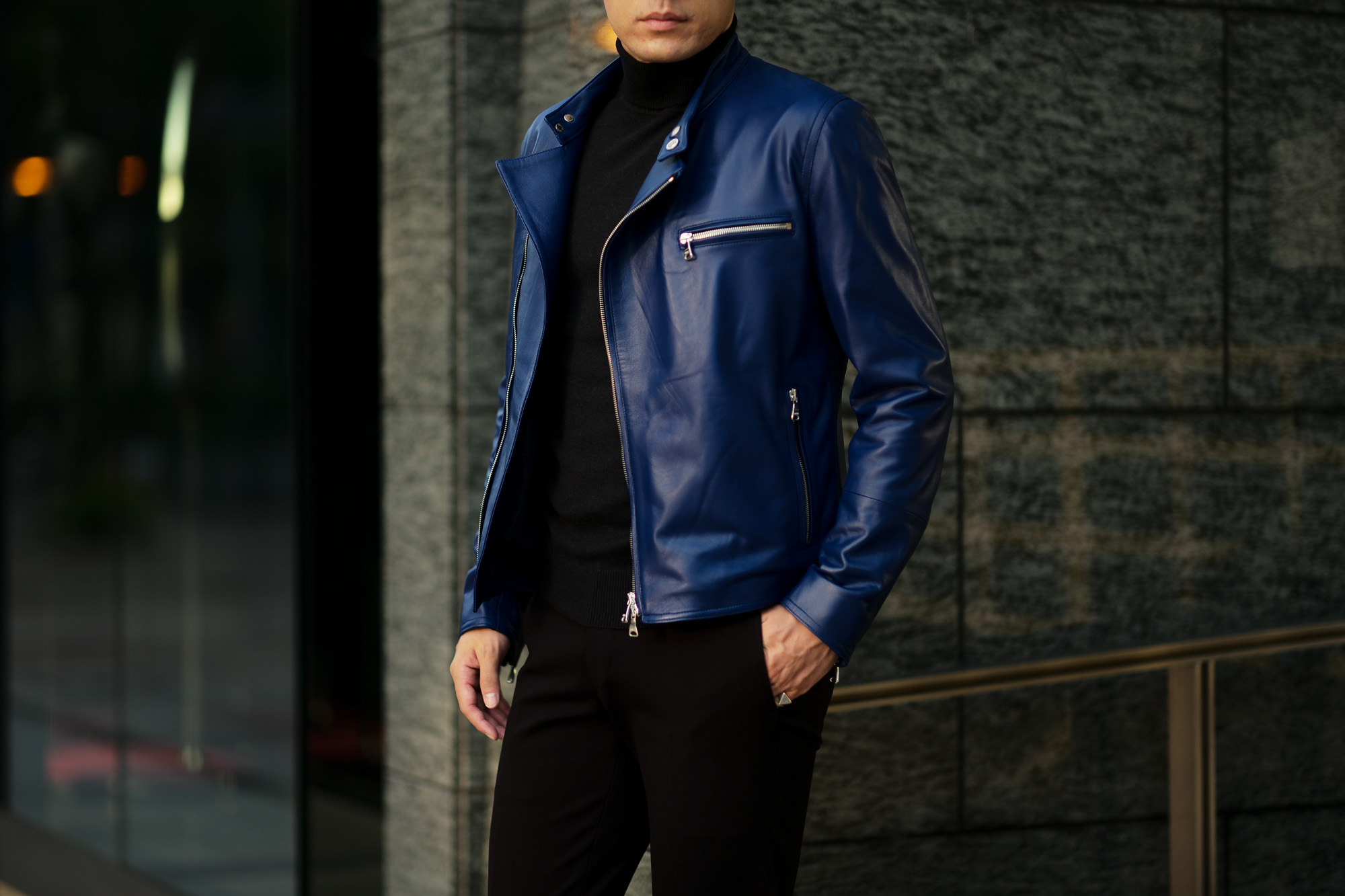 EMMETI(エンメティ) JOSEPH (ジョセフ) Lambskin Nappa Leather ラムナッパ レザー ダブルライダース BLUE OPAL (ブルー) Made in italy (イタリア製) 2020 秋冬 【Alto e Diritto 限定モデル】【ご予約受付中】愛知 名古屋 altoediritto アルトエデリット レザージャケット ライダース