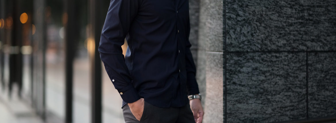 Finamore (フィナモレ) SEUL ITALIAN COLOR STRETCH COTTON SHIRTS ストレッチコットン ワンピースカラー シャツ NAVY (ネイビー) made in italy (イタリア製) 2020 秋冬 愛知 名古屋 altoediritto アルトエデリット シャツ