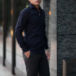 Finamore (フィナモレ) SEUL ITALIAN COLOR STRETCH COTTON SHIRTS ストレッチコットン ワンピースカラー シャツ NAVY (ネイビー) made in italy (イタリア製) 2020 秋冬 【ご予約受付中】のイメージ