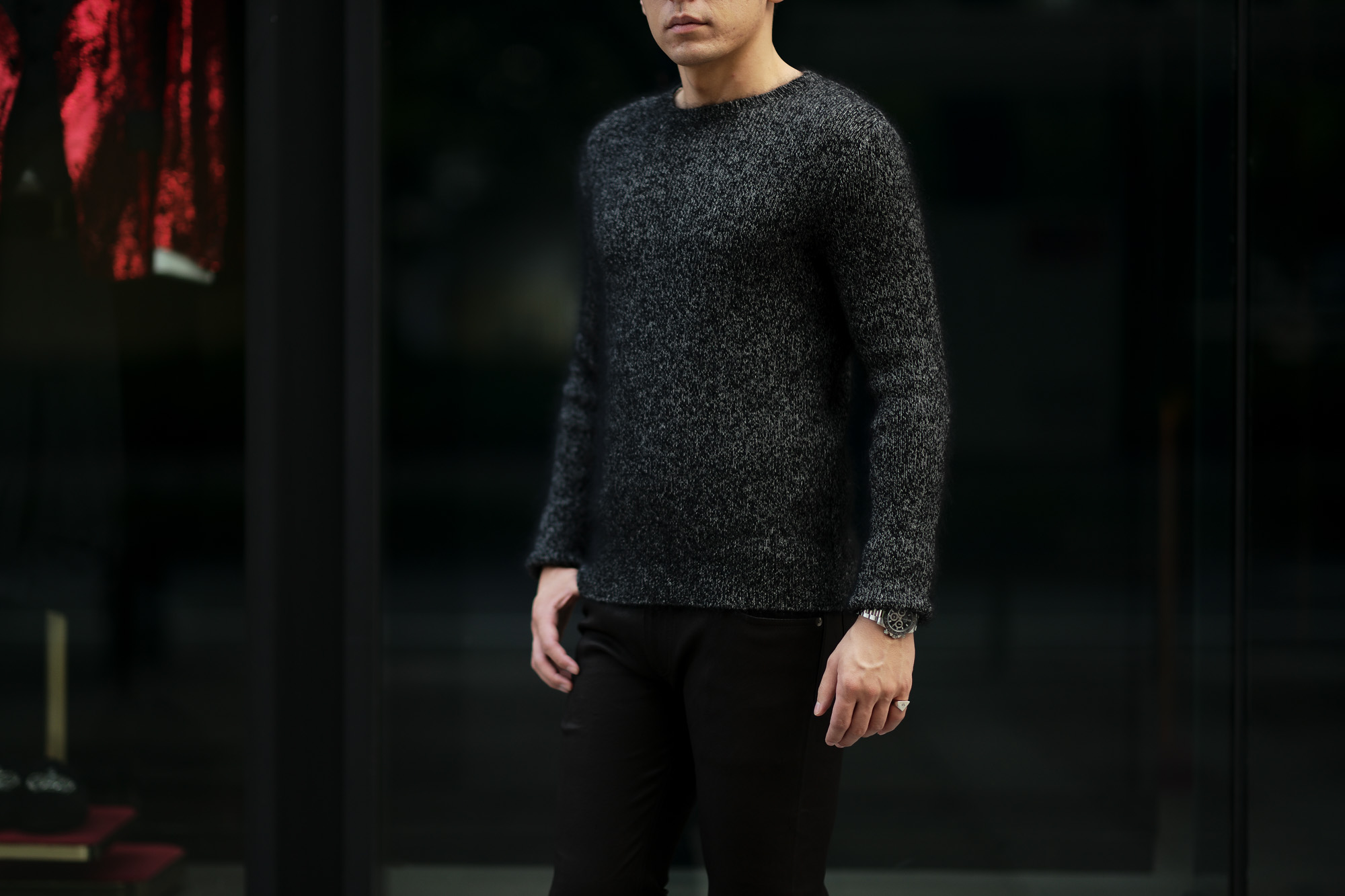 RIVORA (リヴォラ) Cashmere Mohair Silk Round Neck (ラウンドネック セーター) カシミア モヘア シルク ニット クルーネックセーター BLACK (ブラック・010) MADE IN JAPAN (日本製) 2020秋冬 【ご予約受付中】愛知 名古屋 altoediritto アルトエデリット カシミヤ モヘア シルク クルーネック タートルネック 栗生田弓 YUMIAOTA altoediritto アルトエデリット ニット