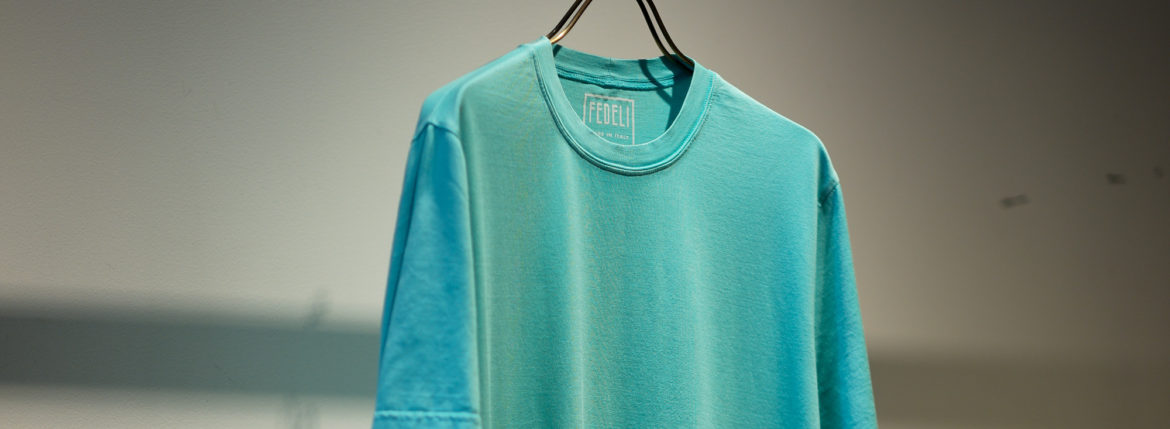 FEDELI(フェデリ) Crew Neck T-shirt (クルーネック Tシャツ) ギザコットン Tシャツ BLUE (ブルー・65) made in italy (イタリア製) 2021 春夏 【Special Color】【ご予約開始】のイメージ