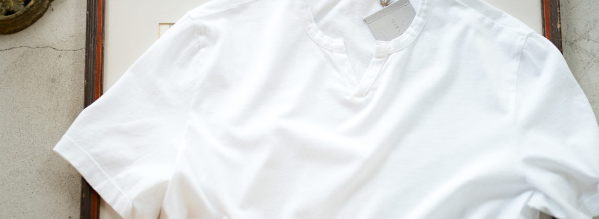 Girelli Bruni (ジレリブルーニ) Key Neck T-shirt (キーネック Tシャツ) GIZA 60/2 ギザコットン キーネックTシャツ WHITE (ホワイト)　made in italy (イタリア製) 2020秋冬新作 girellibruni 愛知 名古屋 altoediritto アルトエデリット alto e diritto