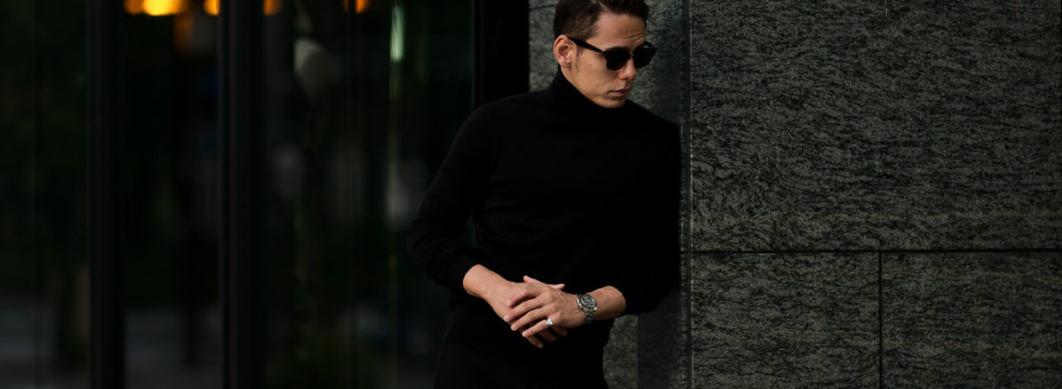 MANRICO CASHMERE (マンリコ カシミア) Super Cashmere Turtle Neck Sweater (スーパーカシミア タートルネック セーター) ハイゲージ アラシャンカシミヤニット セーター BLACK (ブラック) made in italy (イタリア製)　2020 秋冬 【ご予約受付中】のイメージ