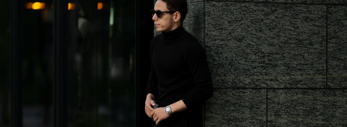 MANRICO CASHMERE (マンリコ カシミア) Super Cashmere Turtle Neck Sweater (スーパーカシミア タートルネック セーター) ハイゲージ アラシャンカシミヤニット セーター BLACK (ブラック) made in italy (イタリア製)　2020 秋冬 【ご予約受付中】愛知 名古屋 altoediritto アルトエデリット manricocashmere マンリコカシミア