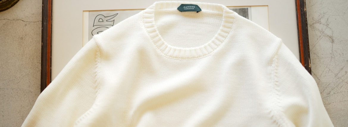 ZANONE(ザノーネ) Crew Neck Sweater (クルーネック セーター) VIRGIN WOOL 100% ミドルゲージ ウールニット セーター WHITE (ホワイト・Z3623) made in italy (イタリア製) 2020 秋冬 【ご予約受付中】愛知 名古屋 altoediritto アルトエデリット タートル