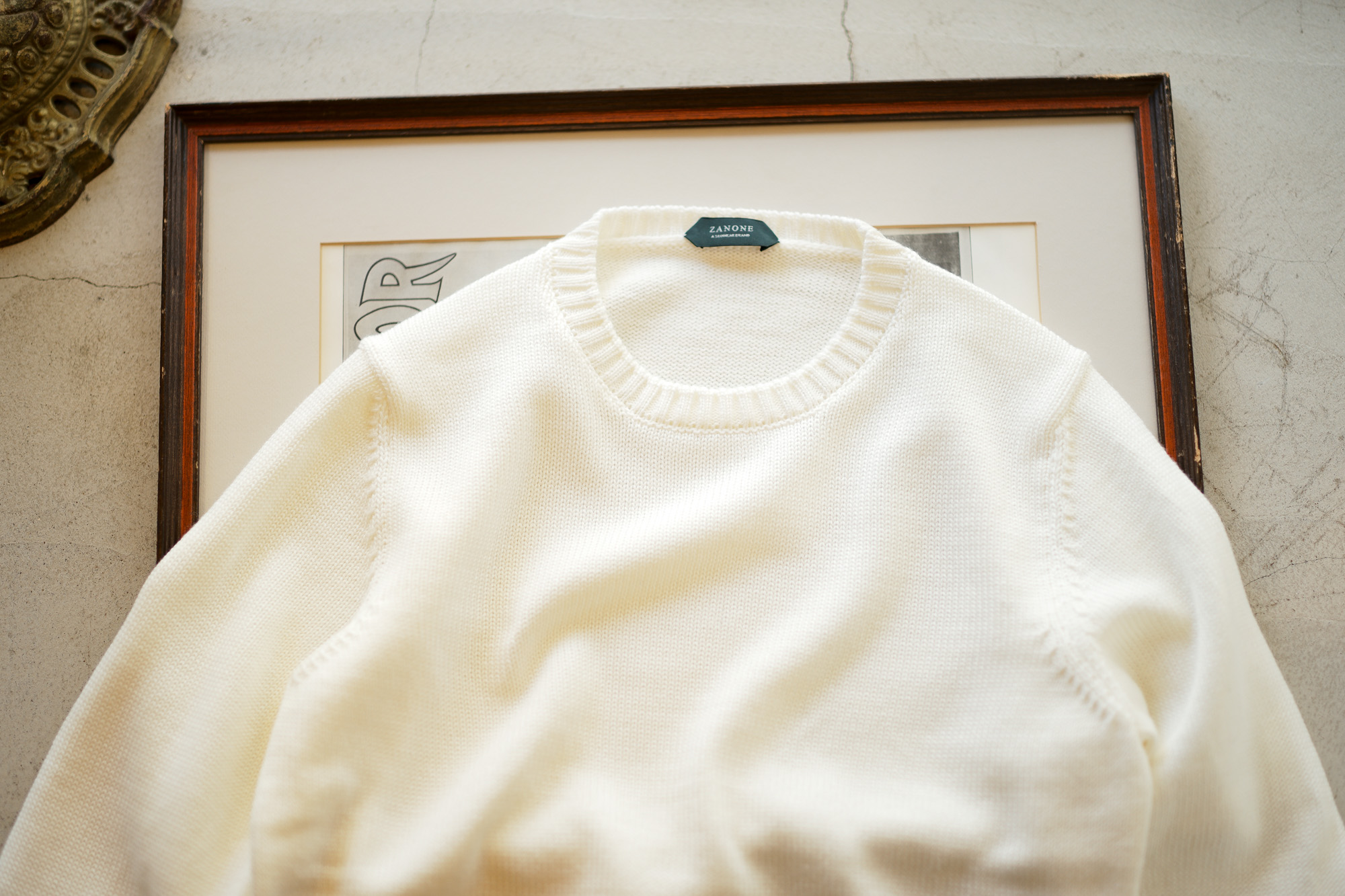 ZANONE(ザノーネ) Crew Neck Sweater (クルーネック セーター) VIRGIN WOOL 100% ミドルゲージ ウールニット セーター WHITE (ホワイト・Z3623) made in italy (イタリア製) 2020 秋冬 【ご予約受付中】愛知 名古屋 altoediritto アルトエデリット タートル