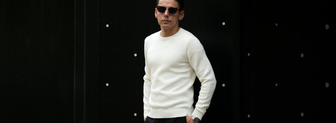 ZANONE(ザノーネ) Crew Neck Sweater (クルーネック セーター) VIRGIN WOOL 100% ミドルゲージ ウールニット セーター WHITE (ホワイト・Z3623) made in italy (イタリア製) 2020 秋冬 【ご予約受付中】愛知 名古屋 altoediritto アルトエデリット タートル