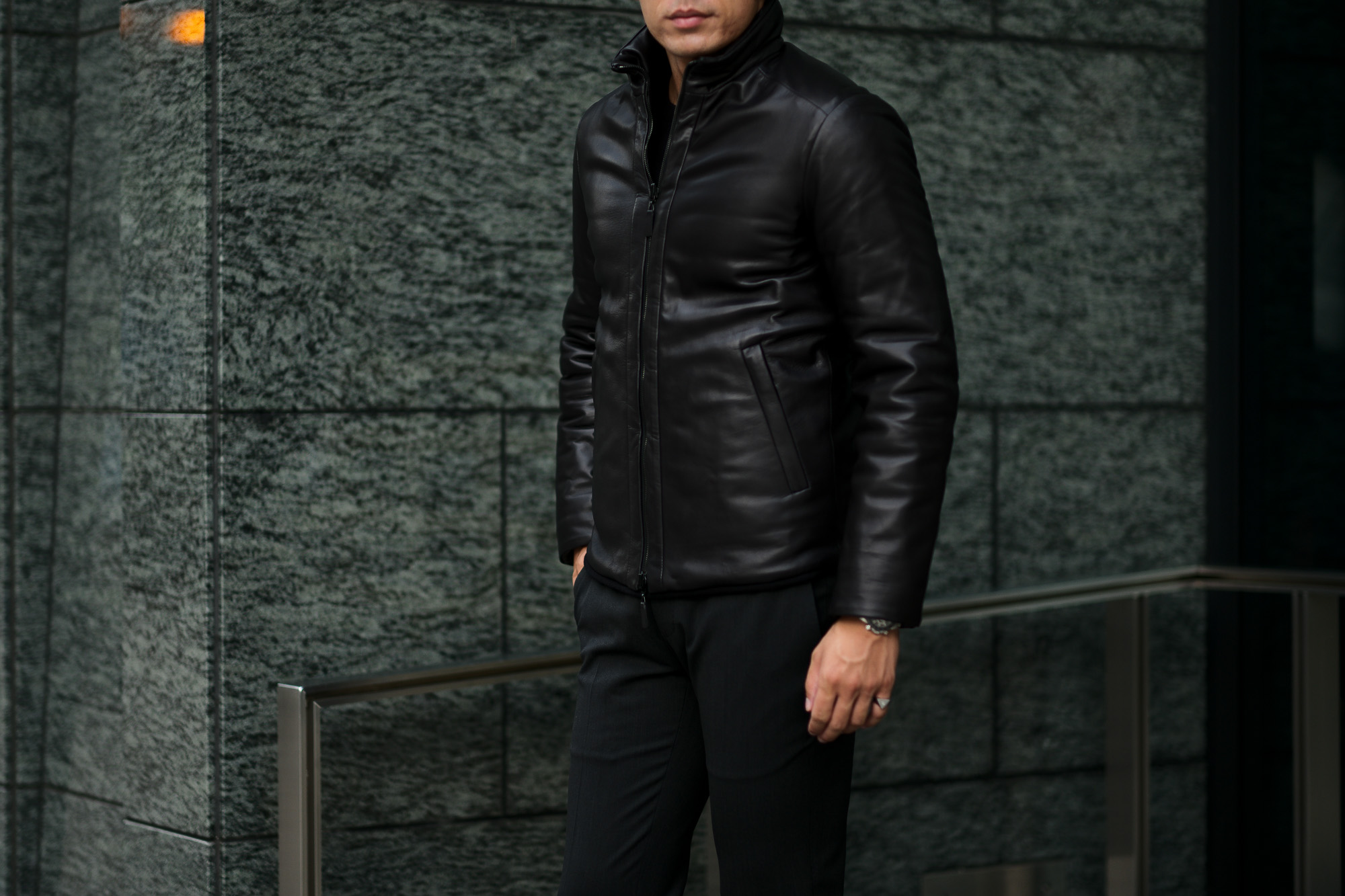 ALTACRUNA (アルタクルーナ) Reversible Leather Padded Jacket (リバーシブル レザー パデッド ジャケット) Lamb Leather (ラムレザー) レザー × ナイロン リバーシブル ジャケット NERO (ブラック・0010) Made in italy (イタリア製) 2020 秋冬新作 愛知 名古屋 Alto e Diritto アルトエデリット