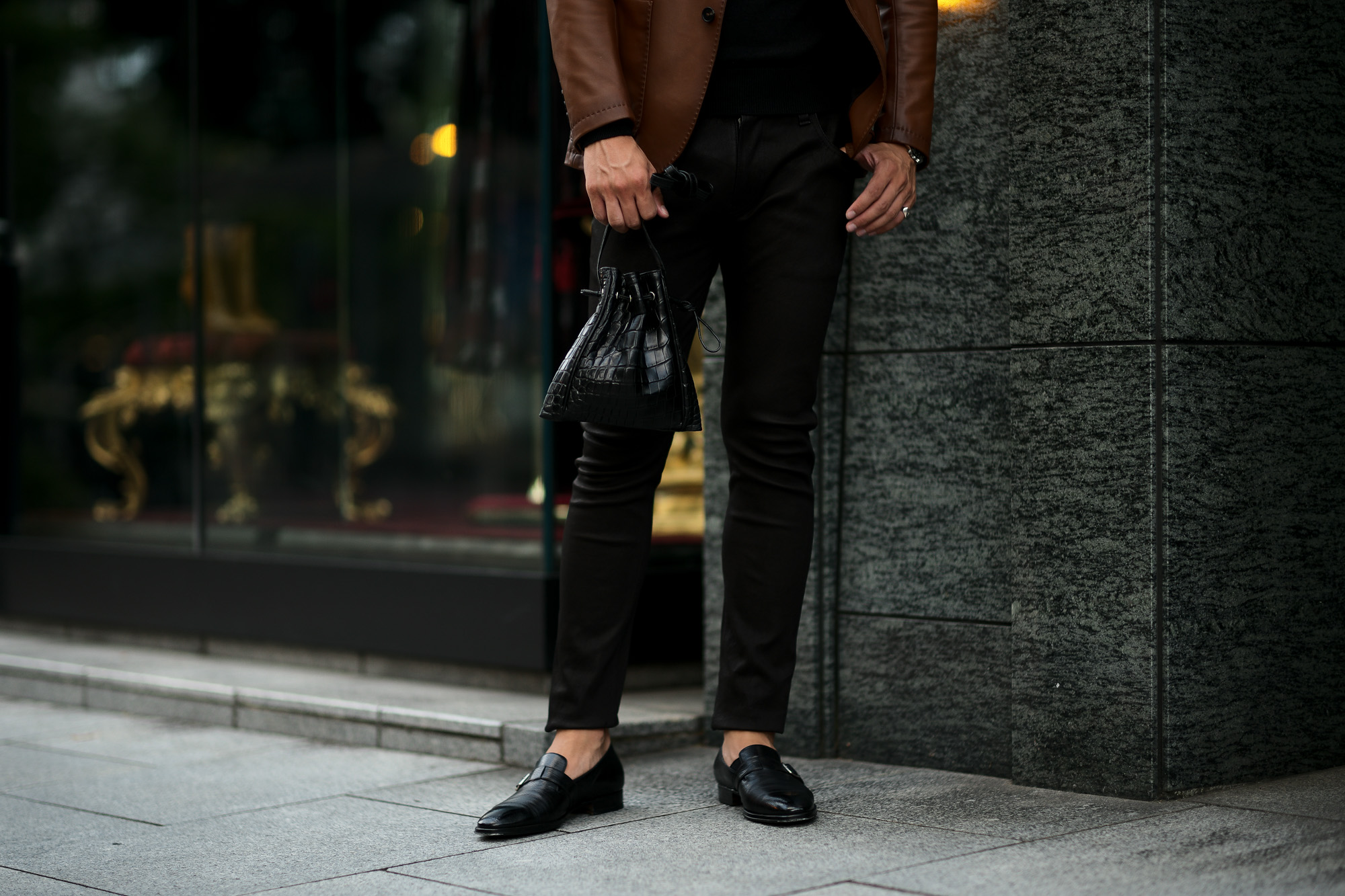 cuervo bopoha(クエルボ ヴァローナ) FLOYD(フロイド) Crocodile Leather(クロコダイルレザー) レザードローストリングバック 巾着 BLACK (ブラック) Made in Japan(日本製) 2020【Special Model】 愛知 名古屋 altoediritto アルトエデリット