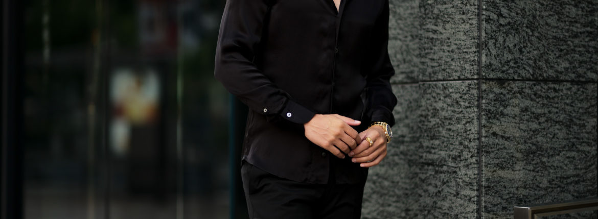 Finamore (フィナモレ) SEUL ITALIAN COLOR SILK SHIRTS シルク ワンピースカラー シャツ BLACK (ブラック・7) made in italy (イタリア製) 2020 秋冬新作 シルクシャツ 愛知 名古屋 Alto e Diritto アルトエデリット altoediritto