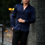 Finamore (フィナモレ) SEUL ITALIAN COLOR SILK SHIRTS シルク ワンピースカラー シャツ NAVY (ネイビー・5) made in italy (イタリア製) 2020 秋冬新作のイメージ