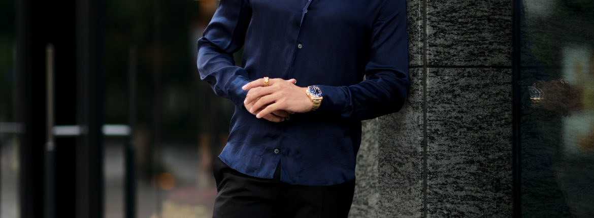 Finamore (フィナモレ) SEUL ITALIAN COLOR SILK SHIRTS シルク ワンピースカラー シャツ NAVY (ネイビー・5) made in italy (イタリア製) 2020 秋冬新作 シルクシャツ 愛知 名古屋 Alto e Diritto アルトエデリット altoediritto