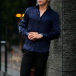 Finamore (フィナモレ) SEUL ITALIAN COLOR SILK SHIRTS シルク ワンピースカラー シャツ NAVY (ネイビー・5) made in italy (イタリア製) 2020 秋冬新作のイメージ