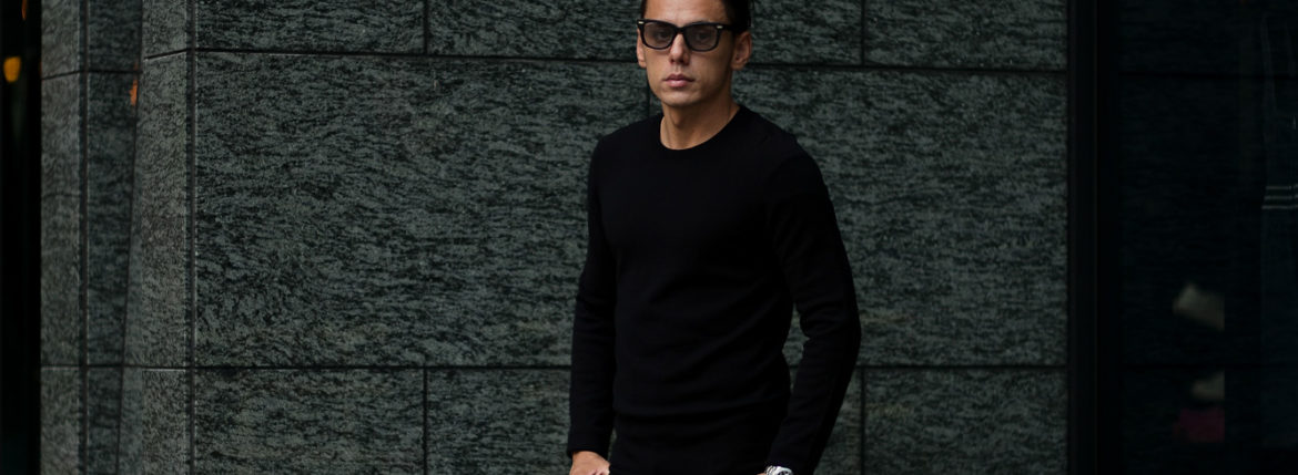 lucien pellat-finet(ルシアン ペラフィネ) Cashmere Crew Neck Sweater カシミア クルーネック セーター BLACK (ブラック) made in scotland (スコットランド製) 2020 秋冬新作 愛知 名古屋 altoediritto アルトエデリット lucienpellatfinet インターシャ 無地