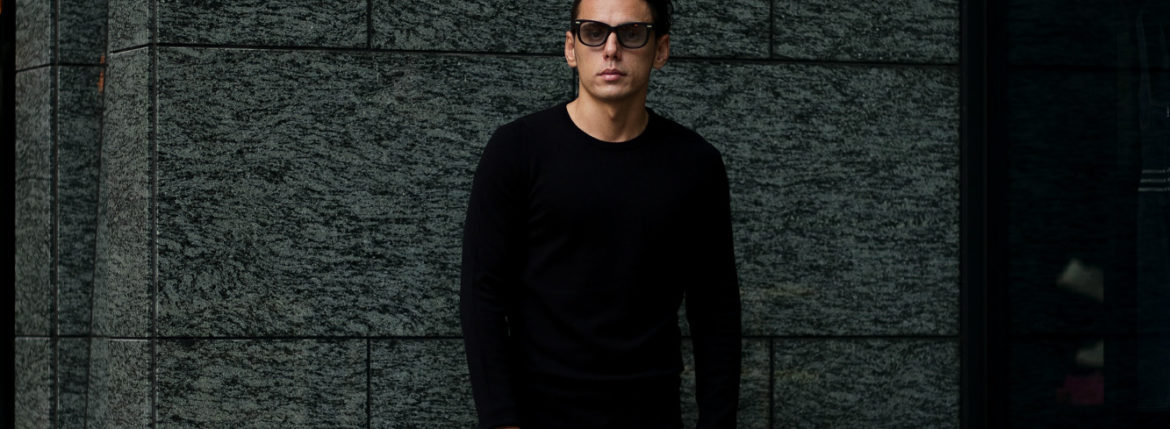 lucien pellat-finet(ルシアン ペラフィネ) Cashmere Crew Neck Sweater カシミア クルーネック セーター BLACK (ブラック) made in scotland (スコットランド製) 2020 秋冬新作 愛知 名古屋 altoediritto アルトエデリット lucienpellatfinet インターシャ 無地