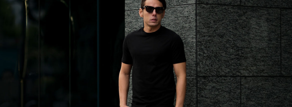 FEDELI(フェデリ) Crew Neck T-shirt (クルーネック Tシャツ) ギザコットン Tシャツ BLACK (ブラック・36) made in italy (イタリア製) 2021 春夏【ご予約受付中】 愛知 名古屋 altoediritto アルトエデリット スペシャルモデル TEE 半袖Ｔシャツ