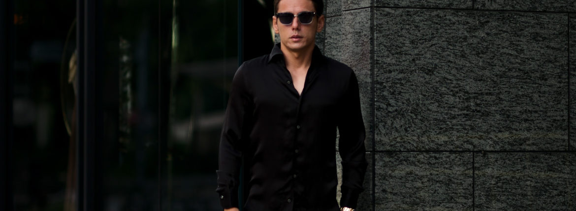 Finamore (フィナモレ) SEUL ITALIAN COLOR SILK SHIRTS シルク ワンピースカラー シャツ BLACK (ブラック・7) made in italy (イタリア製) 2020 秋冬新作 シルクシャツ 愛知 名古屋 Alto e Diritto アルトエデリット altoediritto