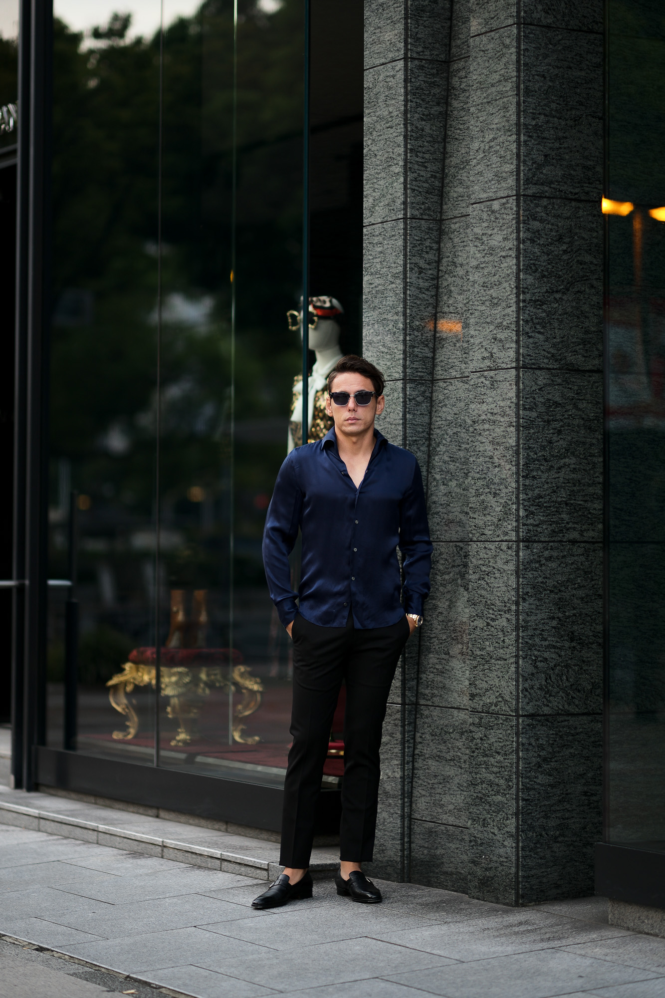 Finamore (フィナモレ) SEUL ITALIAN COLOR SILK SHIRTS シルク ワンピースカラー シャツ NAVY (ネイビー・5) made in italy (イタリア製) 2020 秋冬新作 シルクシャツ 愛知 名古屋 Alto e Diritto アルトエデリット altoediritto