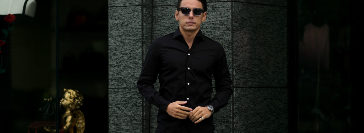 Finamore (フィナモレ) SEUL ITALIAN COLOR STRETCH COTTON SHIRTS ストレッチコットン ワンピースカラー シャツ BLACK (ブラック) made in italy (イタリア製) 2020 秋冬新作のイメージ