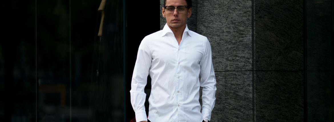 Finamore (フィナモレ) SEUL ITALIAN COLOR STRETCH COTTON SHIRTS ストレッチコットン ワンピースカラー シャツ WHITE (ホワイト・01) made in italy (イタリア製) 2020 秋冬新作のイメージ