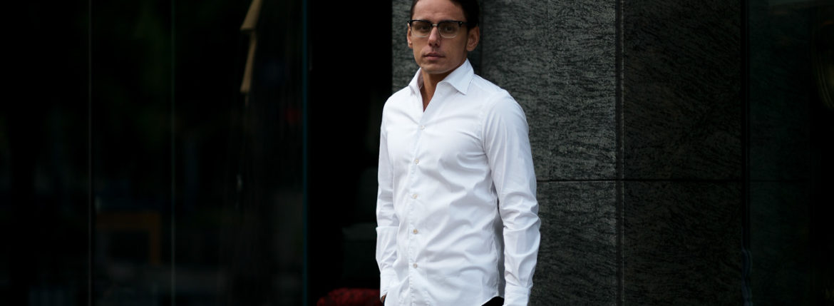 Finamore (フィナモレ) SEUL ITALIAN COLOR STRETCH COTTON SHIRTS ストレッチコットン ワンピースカラー シャツ WHITE (ホワイト・01) made in italy (イタリア製) 2020 秋冬新作 【入荷しました】【フリー分発売開始】のイメージ